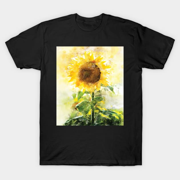 SunFlower Watercolor T-Shirt by pavelrmata